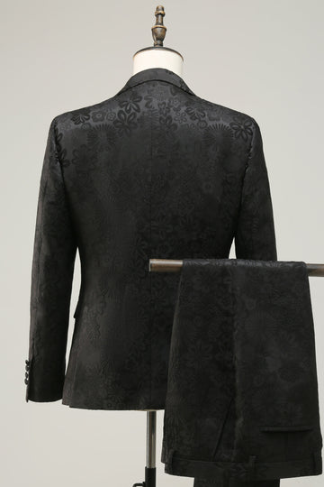 Peak Lapel Black Jacquard Menns Prom Drakter